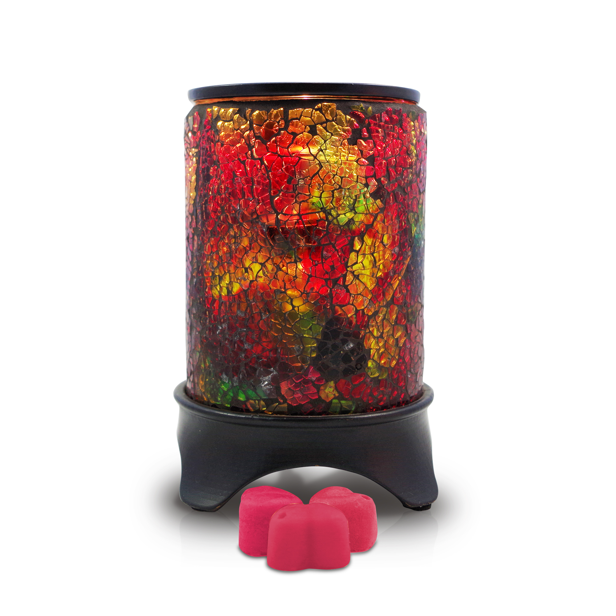 Our Rainbow Wax Warmer with three rose petal celebration beeswax melts. 